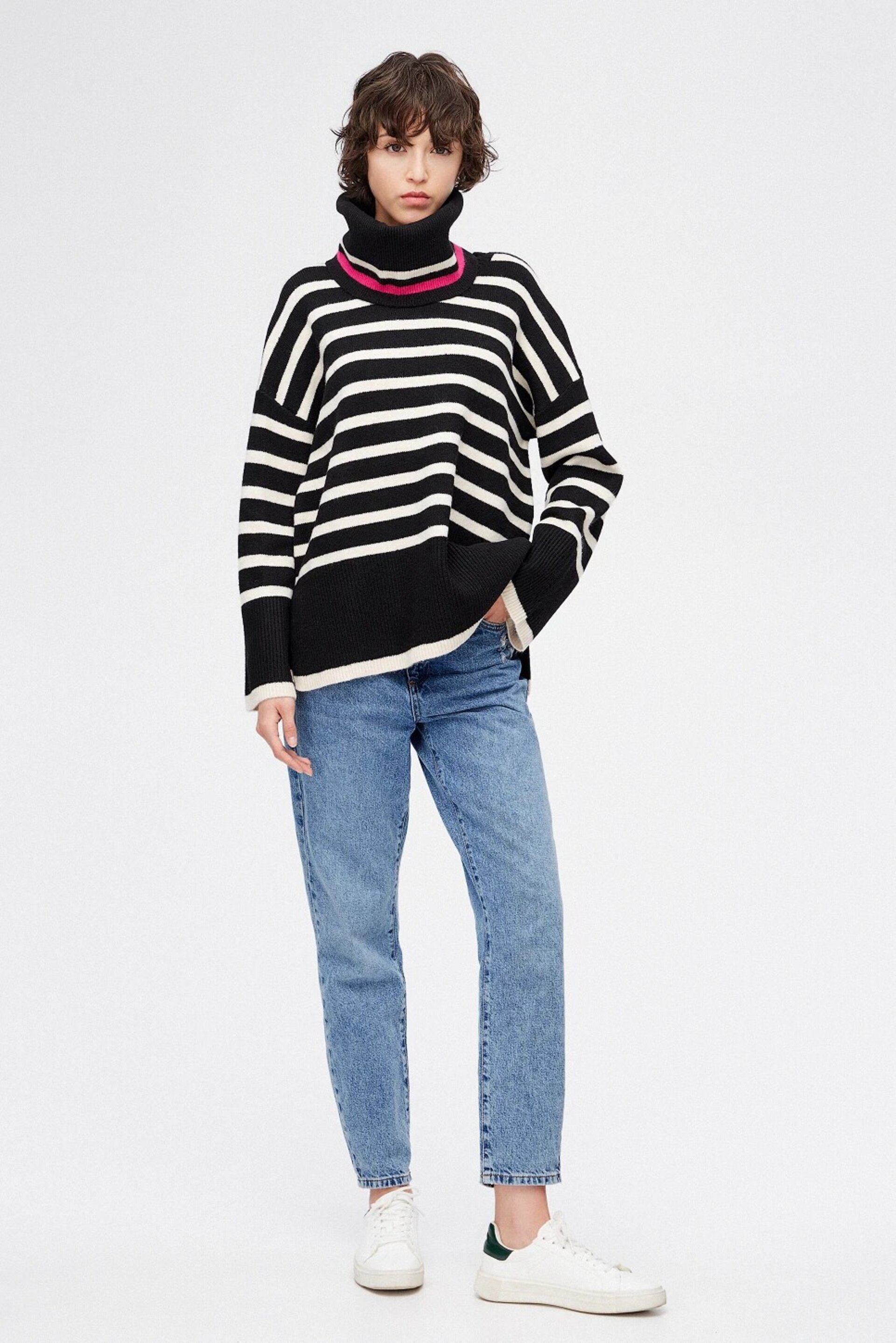 Jersey de rayas con cuello vuelto desmontable - 3