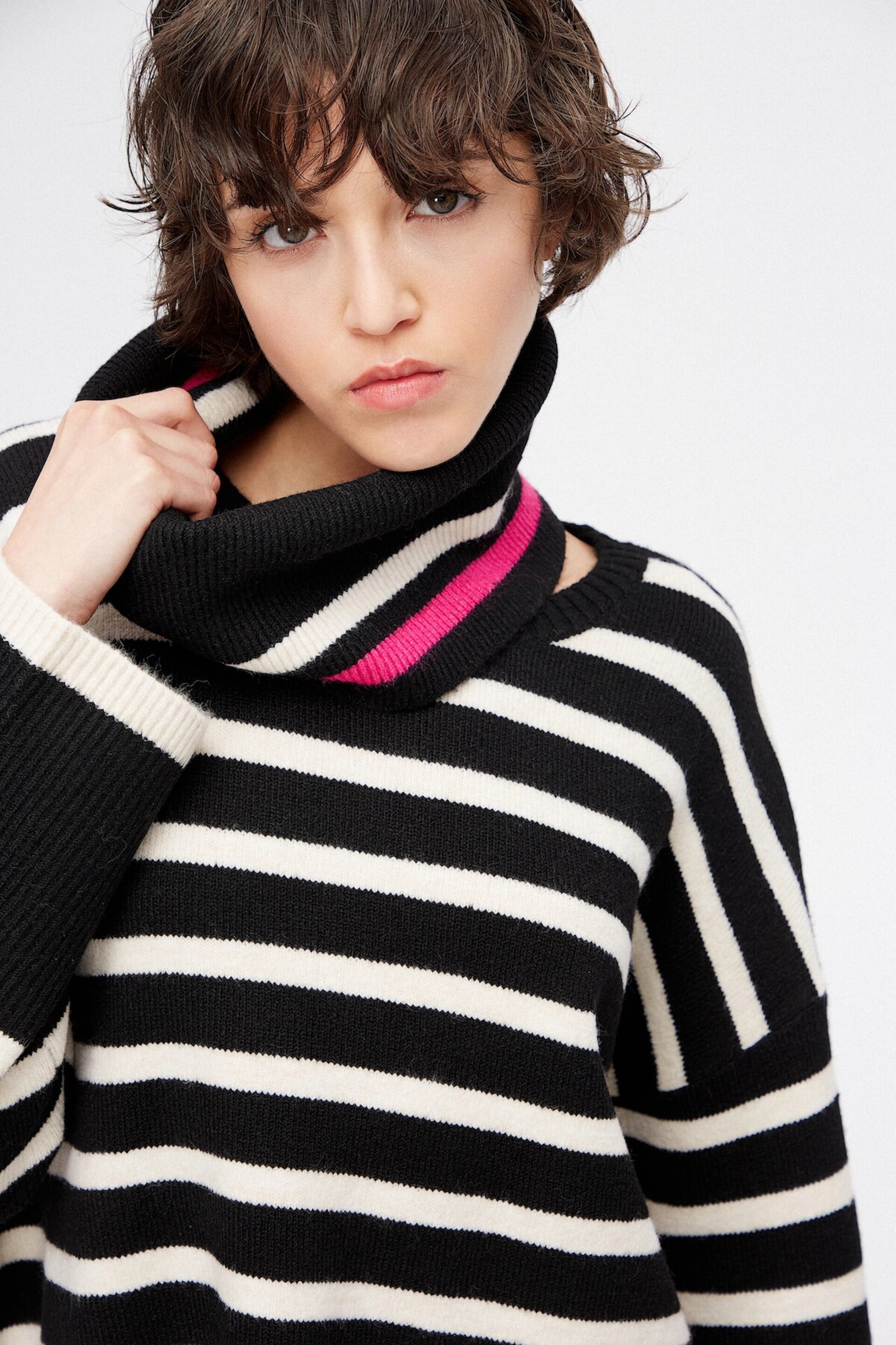 Jersey de rayas con cuello vuelto desmontable - 2